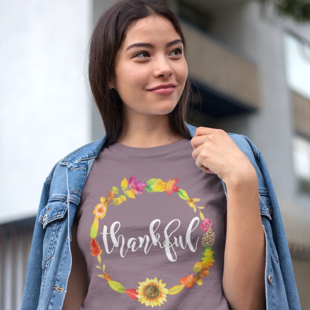 Thankful Floral Wreath Triblend Tee – A Stylish Expression of Gratitude