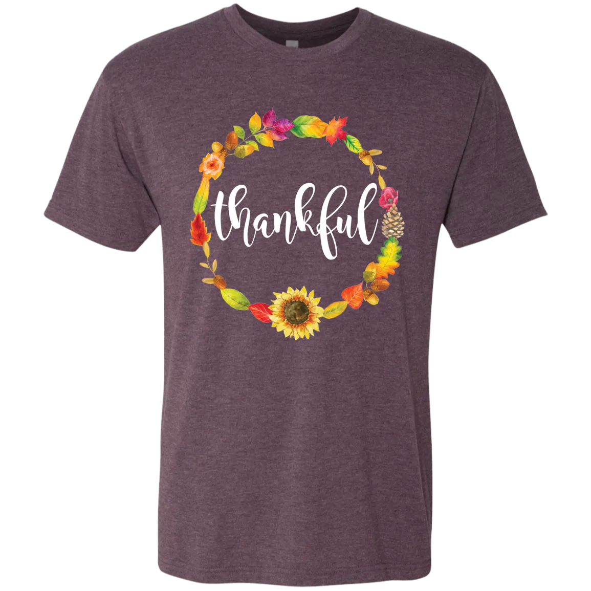 Thankful Floral Wreath Triblend Tee – A Stylish Expression of Gratitude