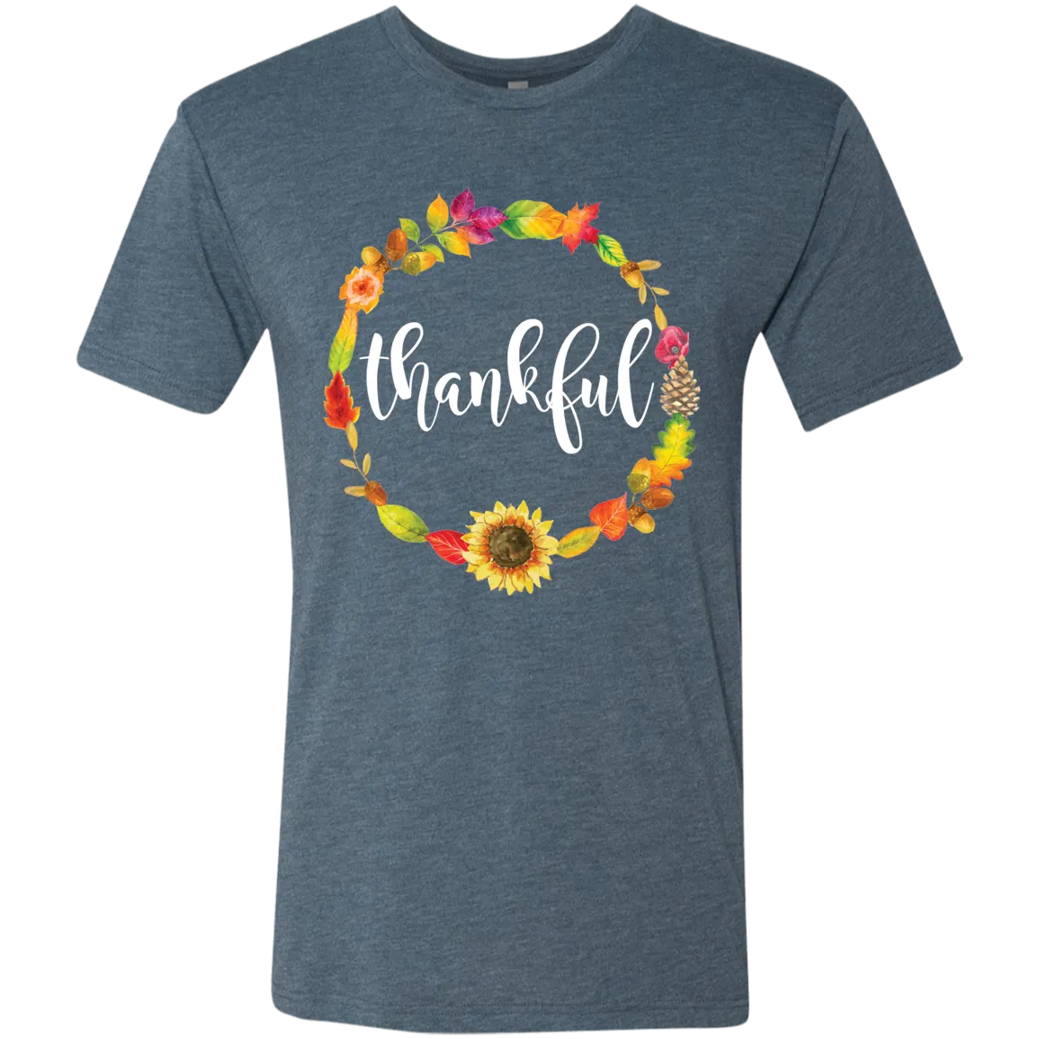 Thankful Floral Wreath Triblend Tee – A Stylish Expression of Gratitude