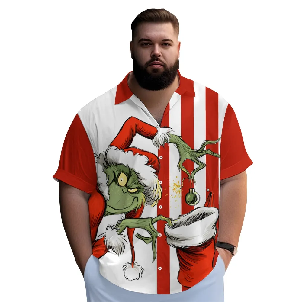 THE GRINCH  Christmas Striped Chest Pocket Short Sleeved Shirt 2310000328