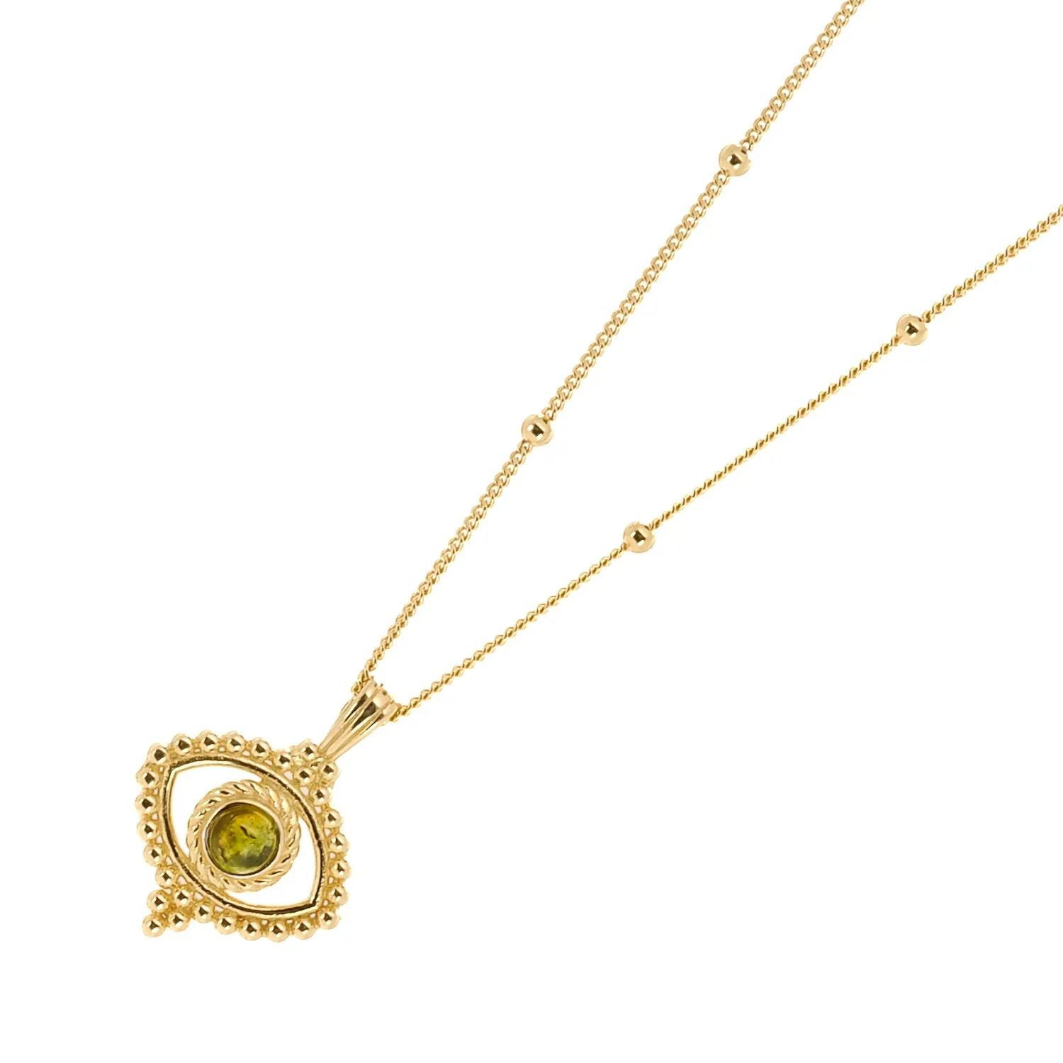 Tourmaline Evil Eye Pendant on a Stylish Gold Chain Necklace