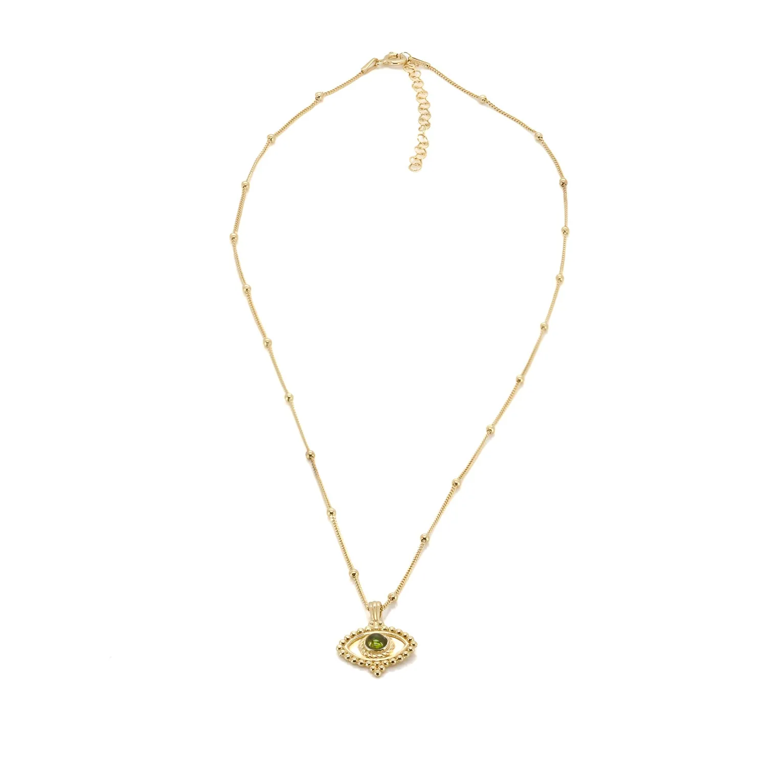 Tourmaline Evil Eye Pendant on a Stylish Gold Chain Necklace