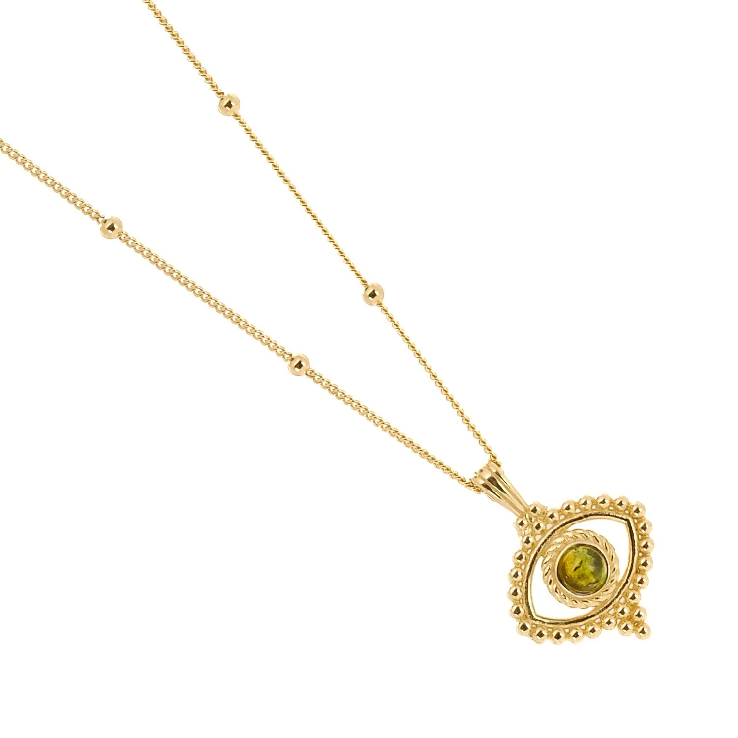 Tourmaline Evil Eye Pendant on a Stylish Gold Chain Necklace