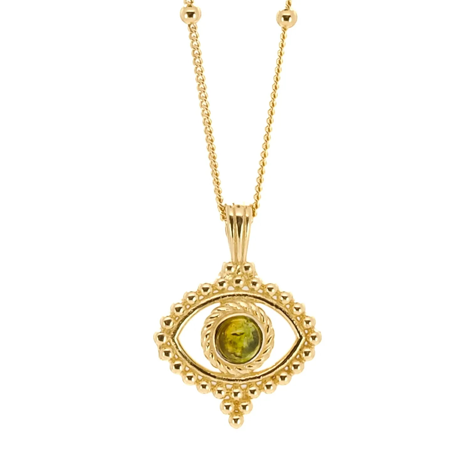 Tourmaline Evil Eye Pendant on a Stylish Gold Chain Necklace