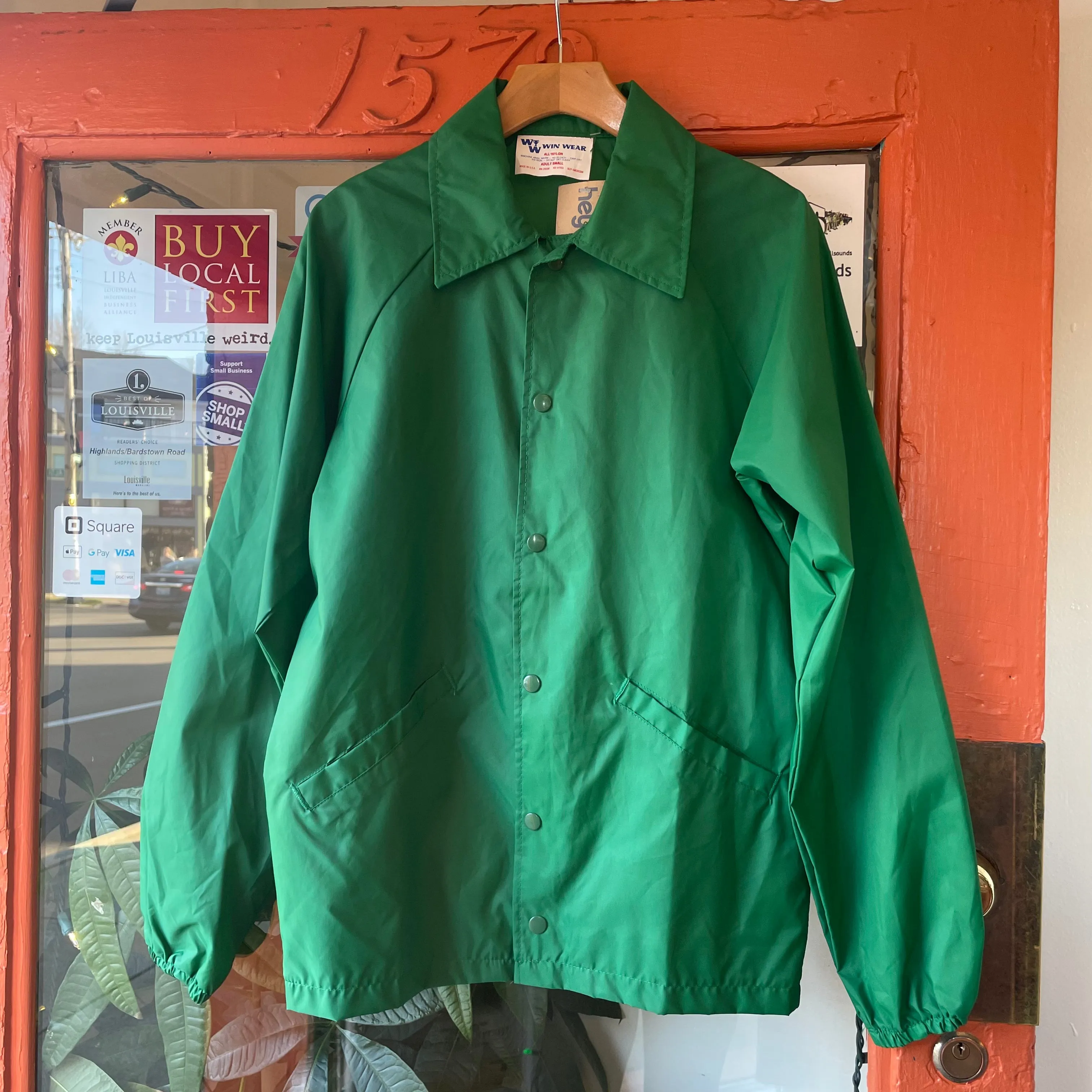 Vintage 70s 80s Retro Green Win Wear Lightweight Windbreaker Jacket // Size Small (HT2337)