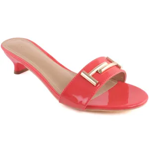 Women “REAGAN” Buckle Adorned Slip on Kitten Heel Sandals