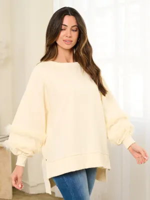 WOMEN'S LONG FEATHER SLEEVE OVERSIZED HIGH-LOW TOP