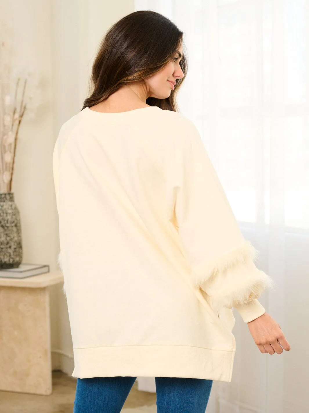 WOMEN'S LONG FEATHER SLEEVE OVERSIZED HIGH-LOW TOP