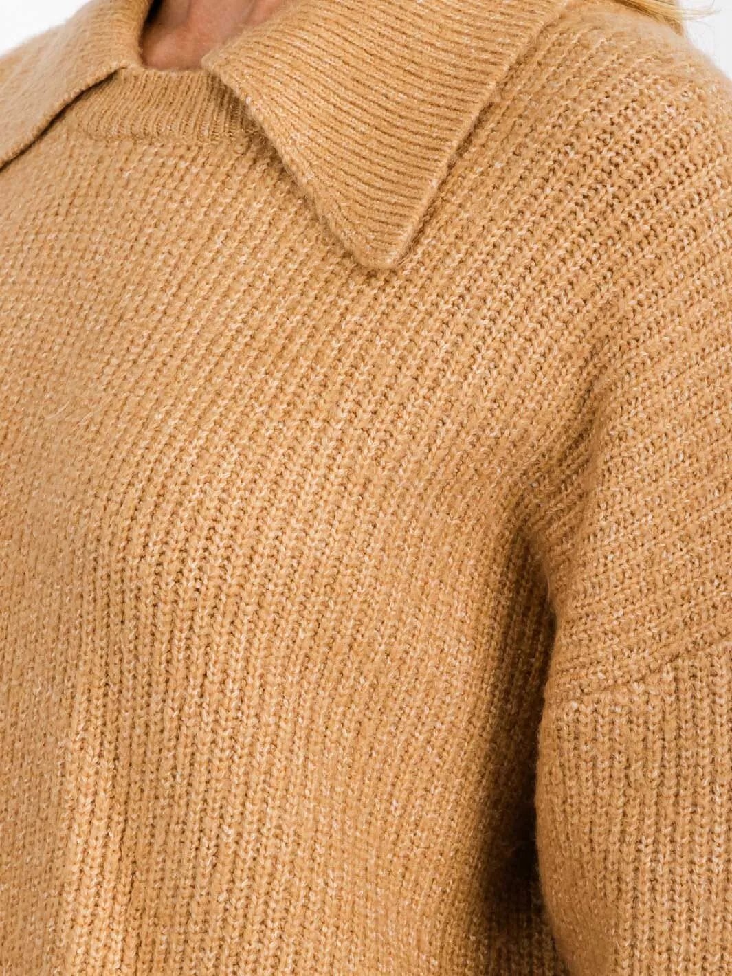WOMEN'S LONG SLEEVE COLLAR HIGH-LOW PULLOVER SWEATER
