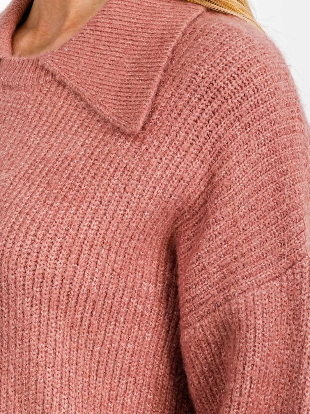 WOMEN'S LONG SLEEVE COLLAR HIGH-LOW PULLOVER SWEATER