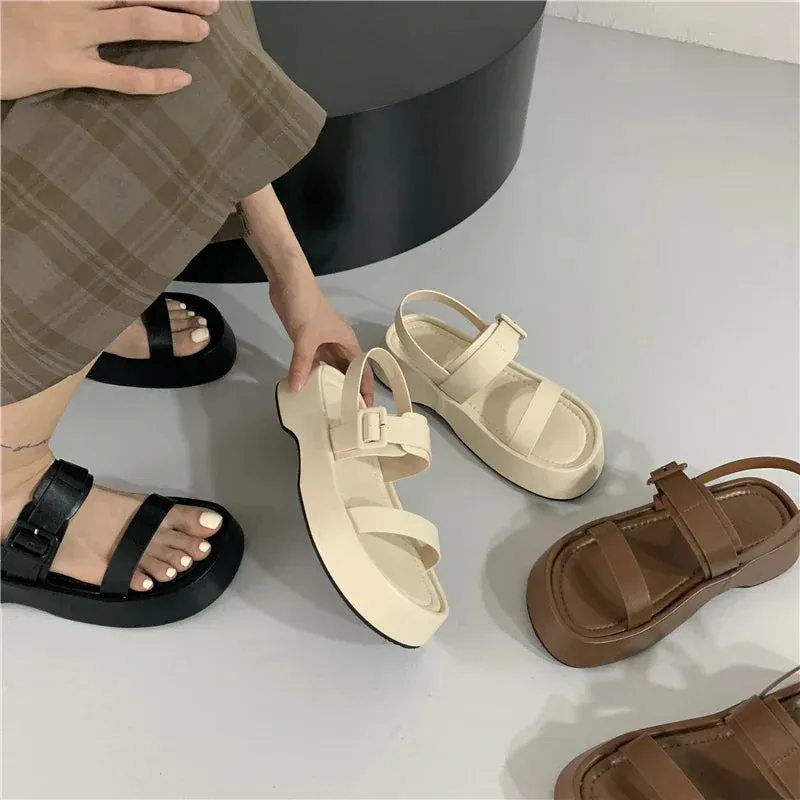 Women's platform sandals with open toe and ankle strap