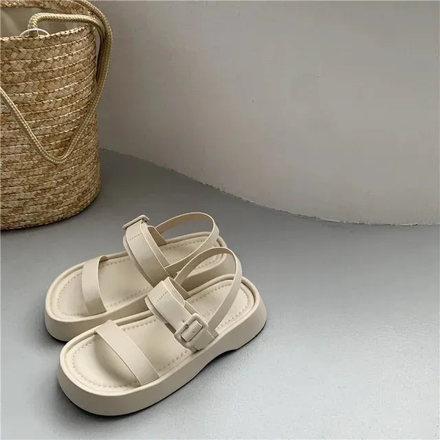 Women's platform sandals with open toe and ankle strap