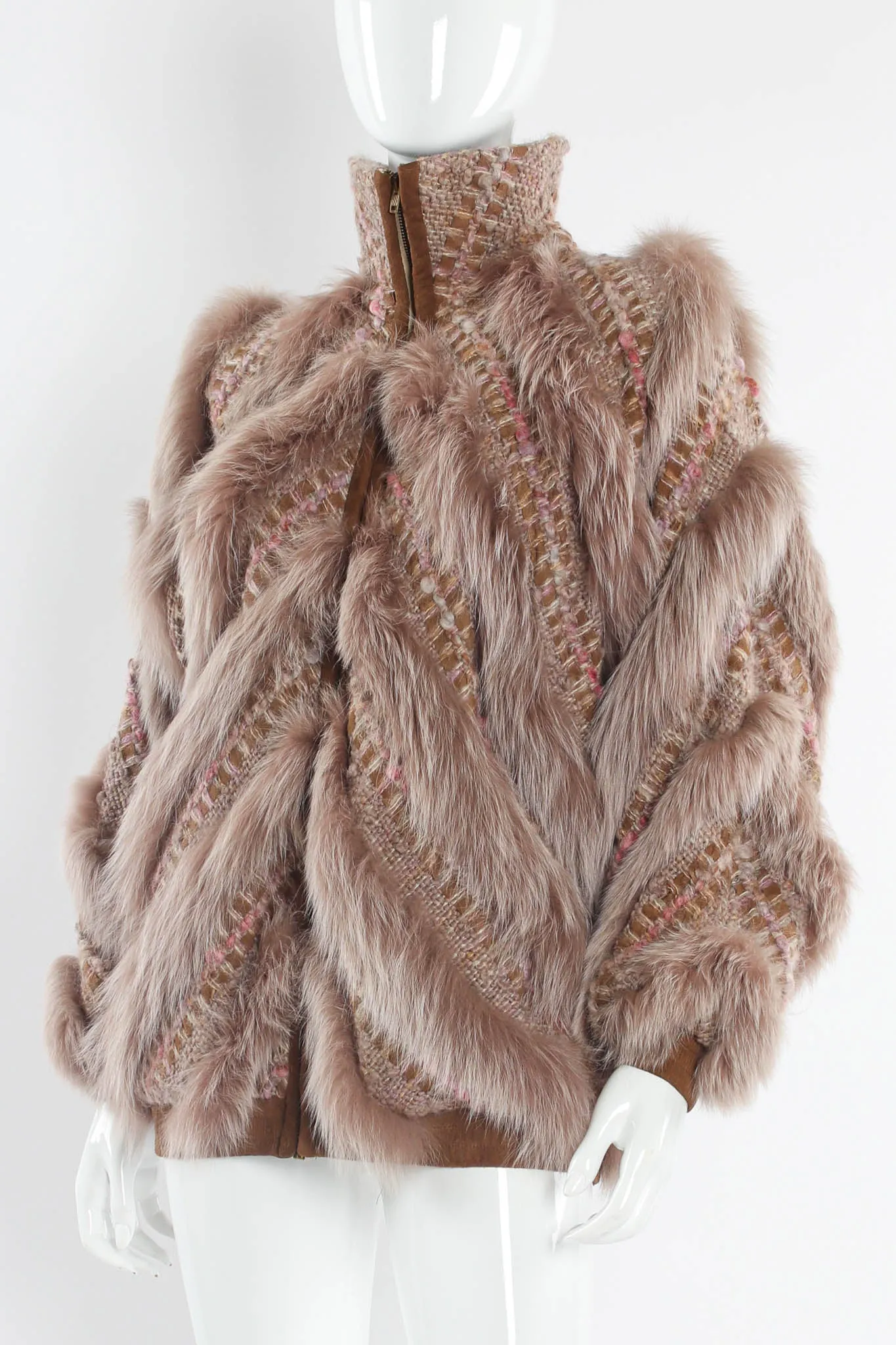 Woven Mohair Fur Chevron Bomber