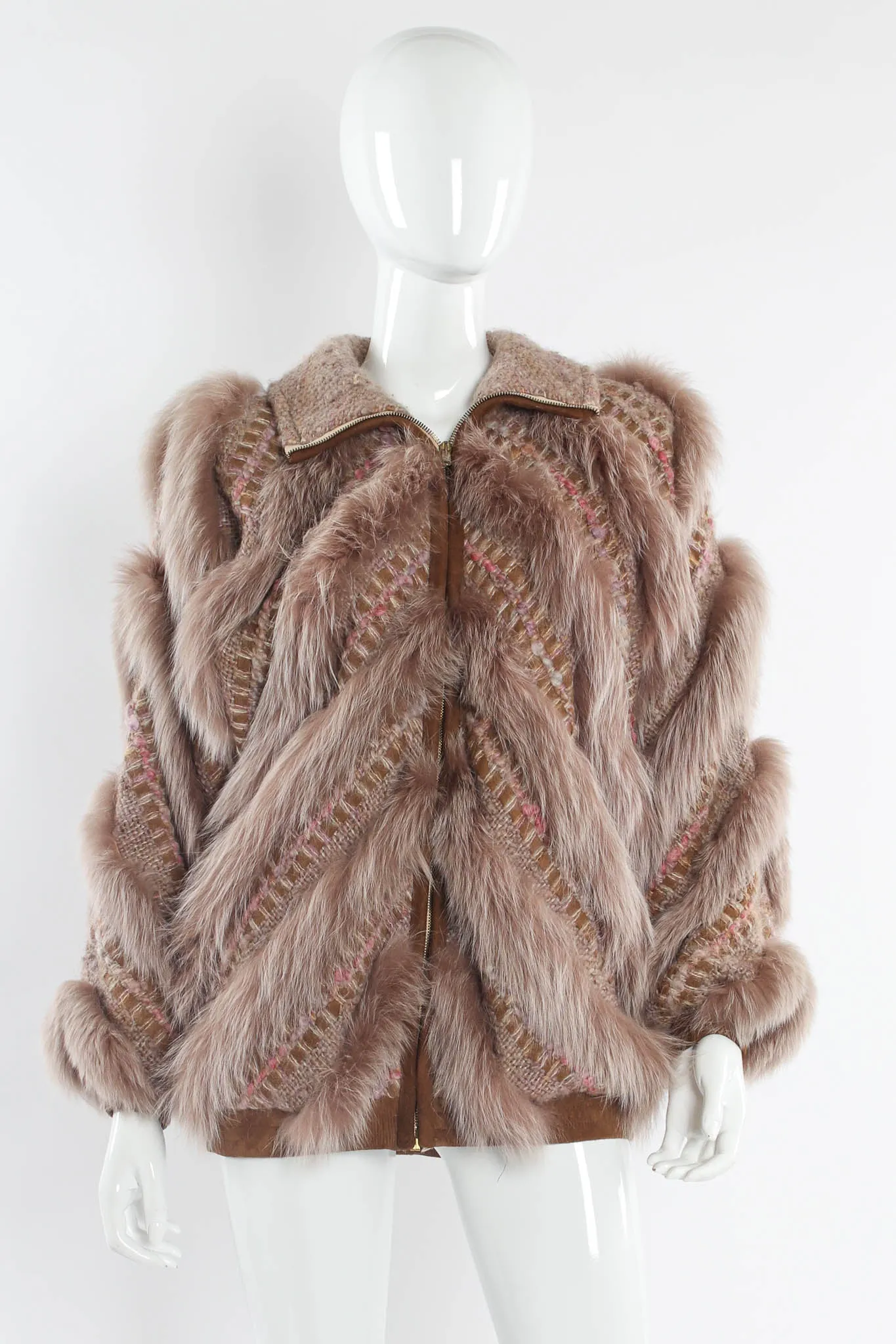 Woven Mohair Fur Chevron Bomber