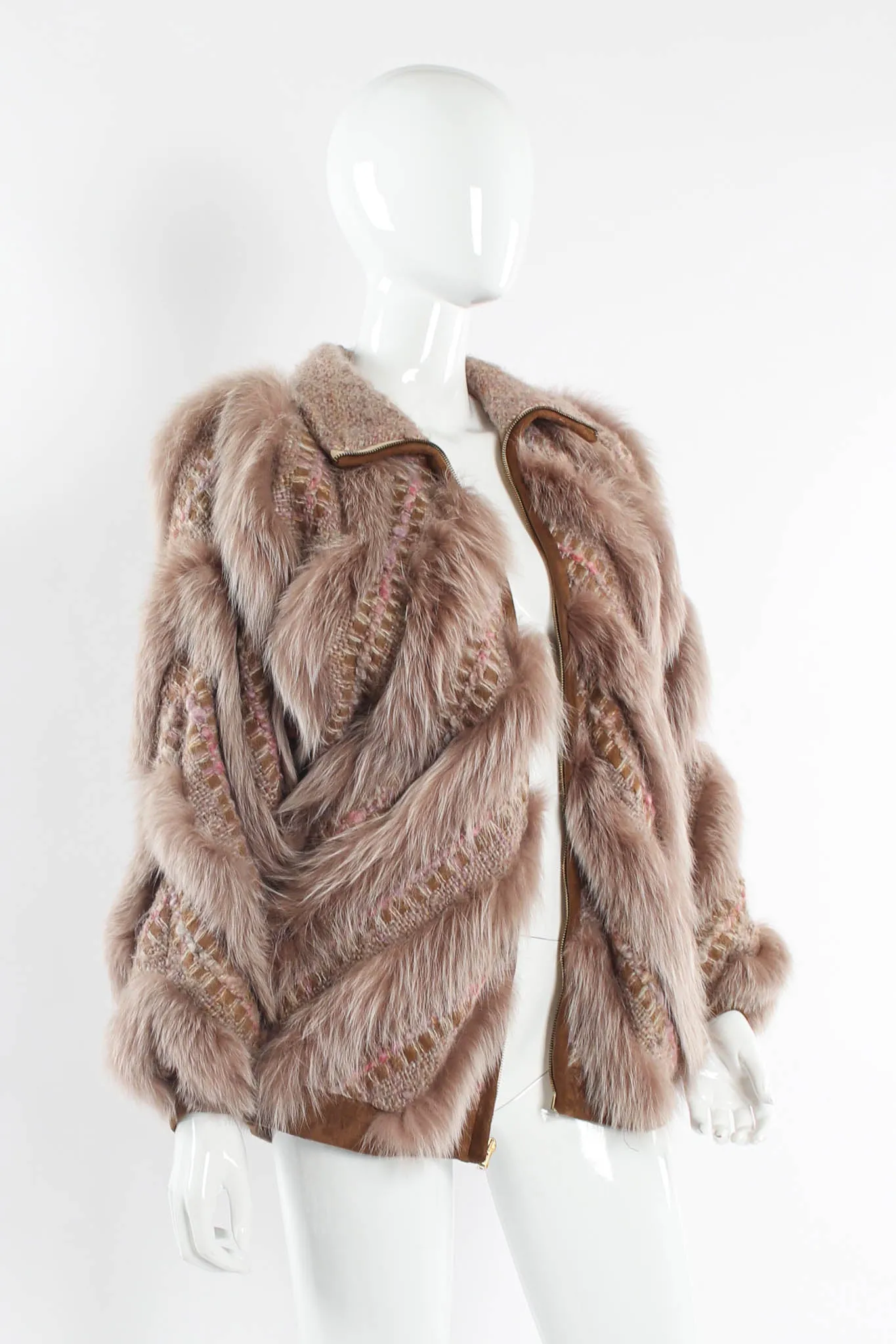 Woven Mohair Fur Chevron Bomber